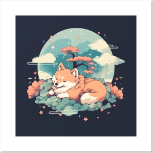 Cherry Blossom Dreams - Sleeping Shiba Inu Posters and Art